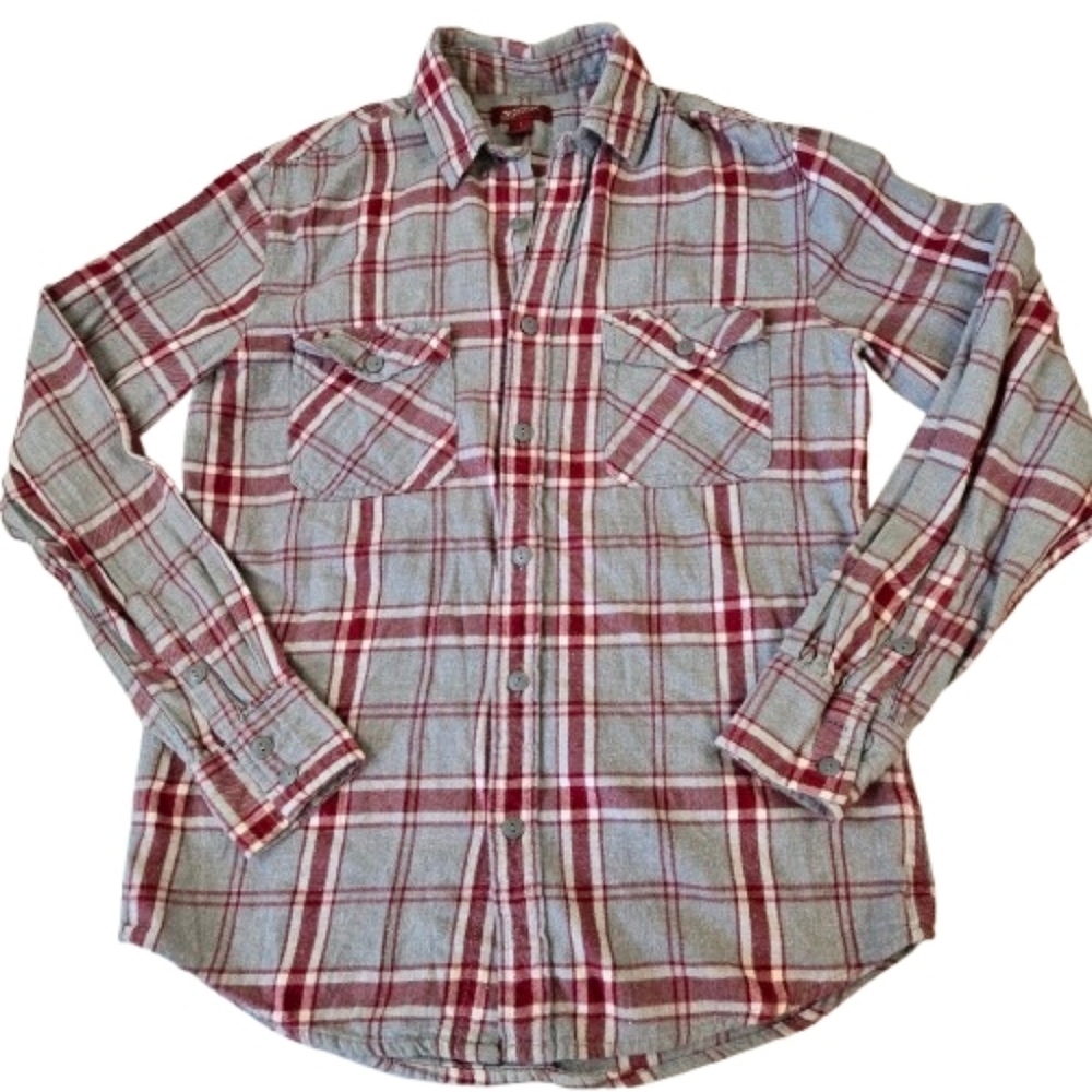 Arizona Gray and Red Plaid Flannel Shirt Size Small